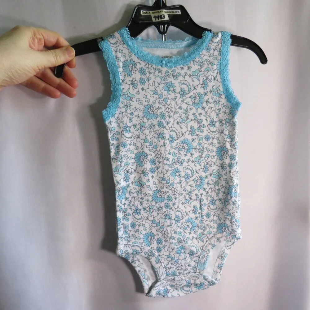 Baby Blue Floral Bodysuit 100% cotton 6mts Carters